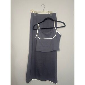 Luvamia‎ Ribbed Tank Top and Maxi Skirt Set White Trim Casual Size L